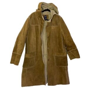 Gap Suede Shearling Jacket Women XL Tan Vintage Leather Borg Coat